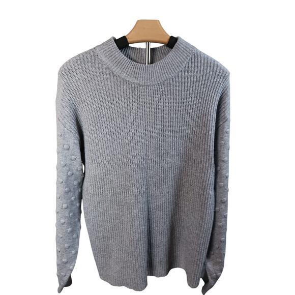 Vince Camuto Fisherman Sweater Mock Neck Long Sleeve Cotton Pullover Gray, Sz M - Picture 1 of 10